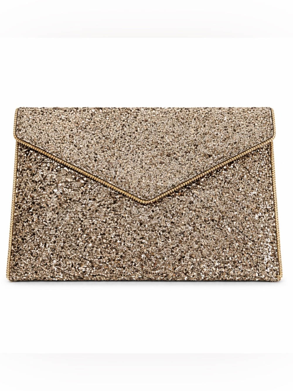 Rebecca Minkoff Sleek Gold Glitter Metallic Envelope Clutch Evening Bag NWT - Picture 2 of 11